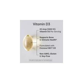 Vitamin D3 1000 IU with Coconut Oil – Non-GMO, Gluten & Soy Free, 360 Softgels for Bone, Immune & Mood Support