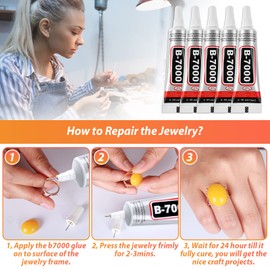 B7000 Glue Clear with Precision Tips, 5 PCS B-7000 Jewelry Bead Glue for Diamond Jewelry Rhinestone Applicator Tools Set Fabric Glue Strength Adhesive for Nail Art DIY Crafts Clothes Shoes Bags