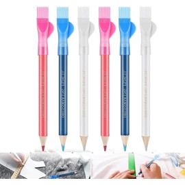 Wentoenapp 6 PCS Sewing Fabric Pencils With Brush Tailor Pencils Sewing Marking Tracing Tools Chalk For Fabric Tailor Chalk (Pink, Blue, White)