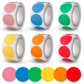 Coloured Dot Stickers, 3000Pcs Circle Sticker, 25mm Round Color Coding Labels Round Stickers Labels Removable Color-Code for DIY Office Shop Home Calendars(6 Rolls)