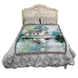 Pure Country Weavers Lakeside Scripture Blanket by Jack Sorenson - Let Us Go Into The House of The Lord - Psalm 122:1 - Religious Gift Tapestry Throw Woven from Cotton - Made in The USA (72x54)