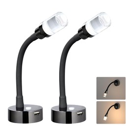 CamperXlite Reading Lamp 12 V Motorhome Flexible Gooseneck Dimmable Camper Spot with USB Quick Charger 3200 K LED Reading Light, DC 24 V for Boat, Caravan, Van, Yacht (Glossy Black)