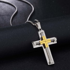 Dowos Men Cross Necklace 316L Stainless Steel Large Jesus Christ Pendant White/Gold/Black Jewelry Rolo Chain 24 Inches