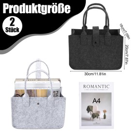 Xialvyu Pack of 2 Felt Shopping Bag, Foldable Felt Bags, Shopper, Small Felt Basket, Carry Bag, Felt Firewood Bag, Clothes Basket, Storage, 30 x 20 x 18 cm, Light Grey and Dark Grey