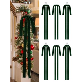 SIMISI RIBBON Dark Green Long Velvet Bows Ornaments for Christmas Tree, Wreath, Garland, Swag, Staircase, Fireplace, Door (15 * 24 inch, 6 Pieces)