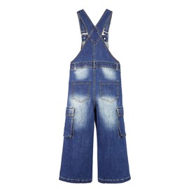 KIDSCOOL SPACE Girls Denim Overalls,Wide Leg Accordion Deep Heel Pockets Cargo Jeans Dungarees,DeepBlue,16