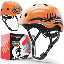 SKATEWIZ Kids Helmet - Bmx Helmet Scooter Helmet Skateboard Helmet - Kids Bike Helmet Kids 8-12 Kids Cycle Helmet - Size S in Orange-Black - Kids Helmets Kids Skate Helmet