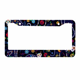 Nicokee Decorative License Plate Frame Day of The Dead Cat Kitten Sugar Skull Car Tag Frame Aluminum Auto License Plate Holder for Men Women