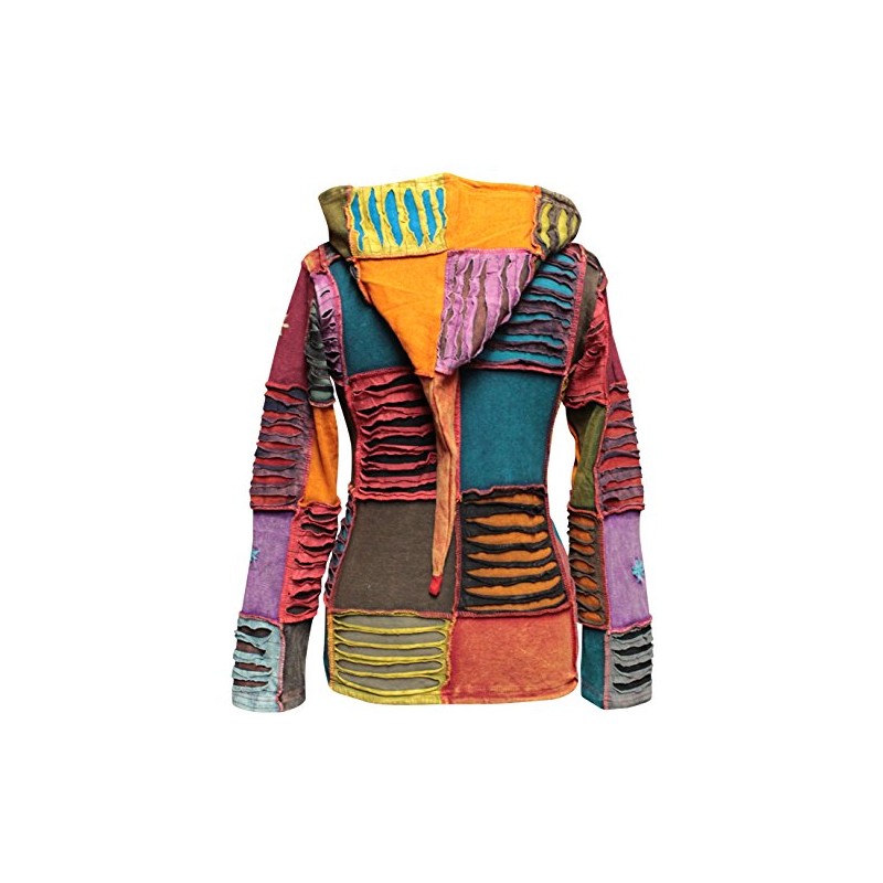 Shopoholic Fashion Stonewashed Embroidered Zip Up Jacket, Pixie Hooded Sweatshirts