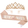 CAVETEE Champagne Gold Birthday Queen Crown and Sash Set -