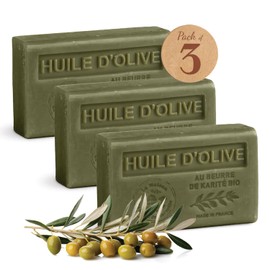 Hand & Body Soap Bars Trio - Olive Oil Moisturizing French Soap with Organic Shea Butter - Rich Creamy Lather - 97% Natural Ingredients - Solid Bath Cleanser Made in Provence - 3x4.4 oz