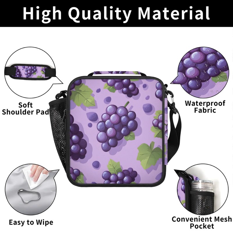 Eizlang Grape Insulated Lunch Bags Reusable Cooler Lunch Box Freezable