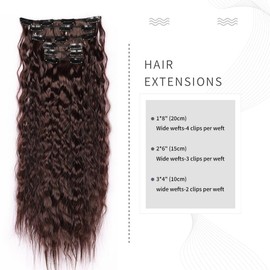 6PCS Clip in Hair Extensions 22" Synthetic Long Curly Wavy Hair Extensions Natural Thick Deep Wave Hairpieces for Women Chocolate Brown Color