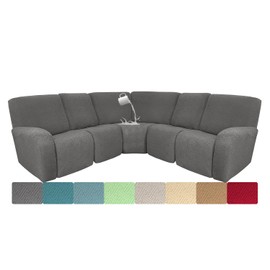 ROFASVCO 100% Waterproof Sectional Recliner Couch Covers for Reclining Couch L Shaped Corner Sectional Sofa Cover Jacquard Stretch L Shape Recliner Slipcovers (5 Seater Cover, Gray)