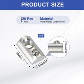 PATIKIL 3030 Series M6 t Slot Nuts, 20pcs Roll-in Spring Ball Loaded Elastic Nuts with 7.5mm Slot for Aluminum Extrusion Profile Rail 3D Printer, Silver