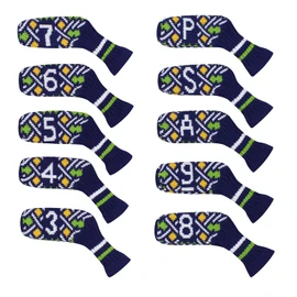 Scott Edward 10 Pcs Knitted Golf Iron Head Covers Adorable and Basically Socks Shape Washable & Durable Golf Club Head Protector