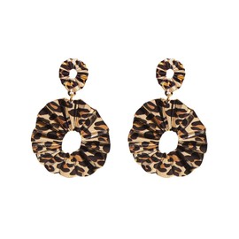 Vintage Leopard Print Oval Dangle Drop Earrings for Women Gold Plated Unique Irregular Geometric Long Dangling Lightweight Statement Studs Birthday Partyt Fashion Trendy Jewelry