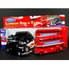London Double Decker Red Bus and Black Taxi Models (Pull