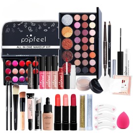 POPFEEL Professional Makeup Set, 27 Piece Set, Full Beauty Makeup, Makeup Set, Cosmetics Set, Beginner Set (Includes Lipstick, Lip, Eyeshadow, Eyeshadow Palette, Eyeliner Pencil, Mascara, Cheek,