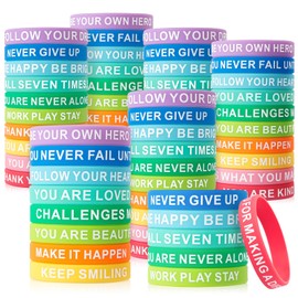 CYCLUSIVE 100 Pieces Inspirational Wristbands Colorful Inspirational Rubber Bracelets Back to School Party Classroom Prizes/Gifts For Students Motivational Quote