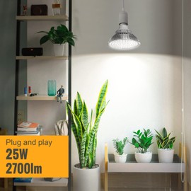 SpeePlant LED Grow Light Bulbs, Hanging Grow Lights for Indoor Plants, 25W 5000K, Height Adjustable Plant Light with Timer, Full Spectrum Grow Light Replace Sunlight for Large Tall Plant, Greenhouse