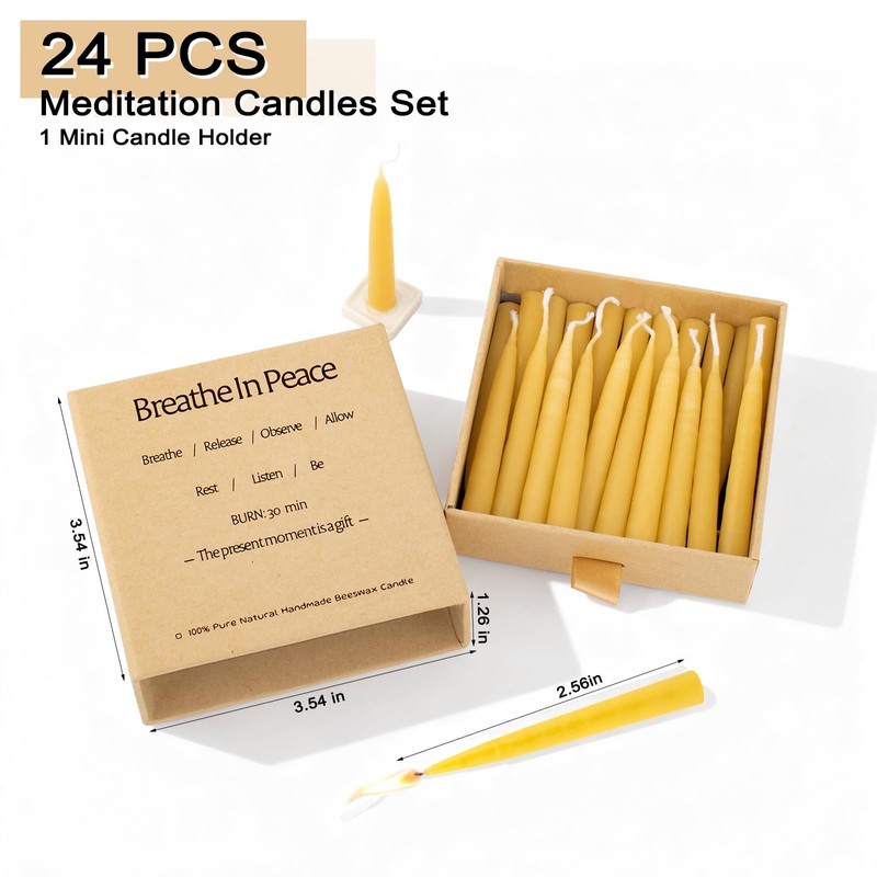 30 Minute Beeswax Meditation Candles 24Pcs, Prayer Gift for Relaxation