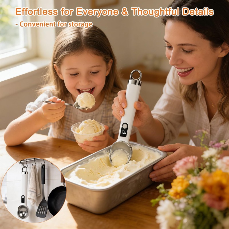 Heated Ice Cream Scoop with Detachable Battery, Fast Heat to