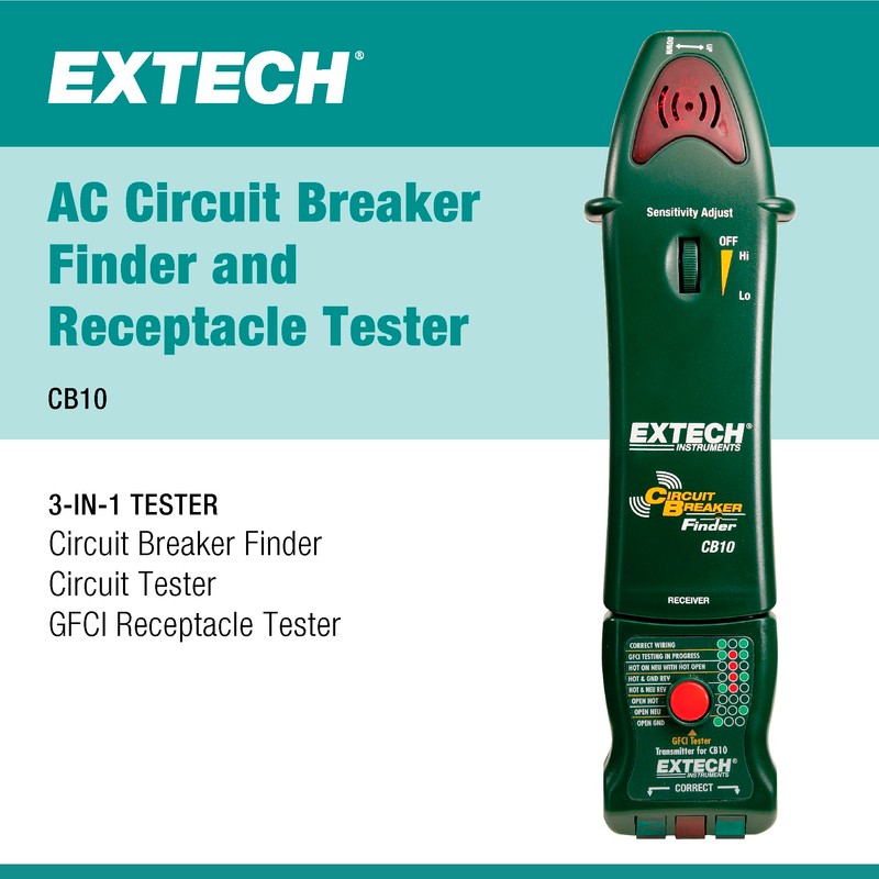 Extech CB10 Circuit Breaker Finder, Locates fuses/Breakers, Tests receptacles and
