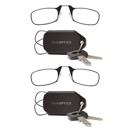 Always With You ThinOptics 2 Pack Keychain Case and Readers Rectangular Reading Glasses - Black, Black - 2.50x
