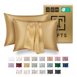 Tafts Silk Pillow Cases - 22mm 100% Pure Mulberry 6A Silk Pillowcase for Hair & Skin with Zipper Closure, Cooling, Natural, Organic, Double Sided Silk Pillow Case (Gold, King 20x36 2pc)