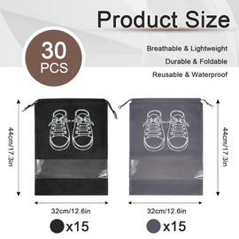 MOAMUN 30 PCS Travel Shoe Bag with Transparent Window, Waterproof Dustproof Shoe Bags for Travel, 32x44cm Portable Reuseable Drawstring Bag Shoe Storage Bags for Men Women Daily and Travel Use