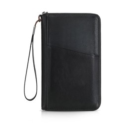 Travel Passport Wallet Holder Women Men Black RFID Travel Passport Wallet Family with Zipper Bifold PU Leather Passport Holder Family for ID Cards Boarding Pass Ticket Photo Phone (Black)