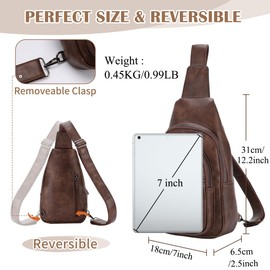 RAVUO Small Sling Bag, Women Vegan Leather Fanny Pack Fashion Ladies Chest Backpack with Adjustable Strap for Travel Coffee