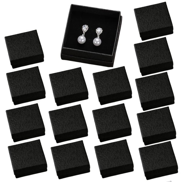 ANAMO Accessories Gift Box, Small, Storage, Square, 2.8 x 2.8 x 1.2 inches (7 x 7 x 3 cm), Plain, Set of 16 (Black)