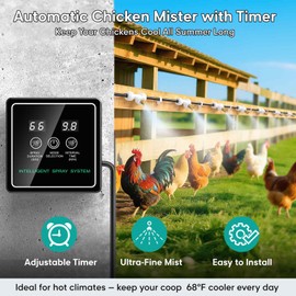Chicken Mister for Coop with Timer, 32FT Chicken Cooling System with 12 Brass Mister Nozzles, Filter, Cutter, Backyard Chicken Coop Mister, Water Mister for Chickens, Mister System for Outside Patio