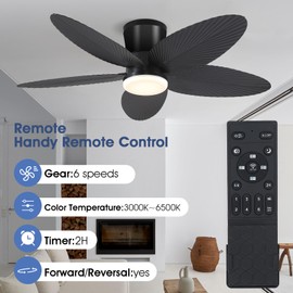 Surtime Palm Leaf Ceiling Fans with Lights-42 Tropical Ceiling Fan with Light and Remote/APP Control,Flush Mount Low Profile Black Ceiling Fans for Bedroom,Indoor/Outdoor Patio Use