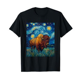 Bison Buffalo - Van Gogh Style - Starry Night Graphic T-Shirt