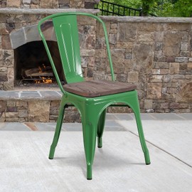 Flash Furniture Perry Metal Stackable Chair with Wood Seat, 1 Pack, Green