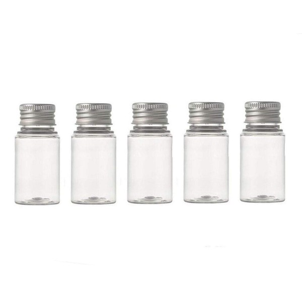 6 Empty Refillable Clear Plastic Bottles with Aluminum Screw Cap Small Containers for Essential Oils Powder Cream Size 15ml