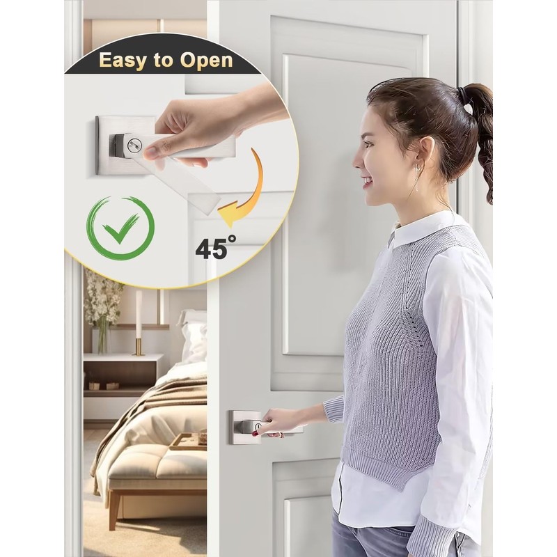 Tinewa 5 Pack Privacy Square Brushed Nickel Door Handles Interior,