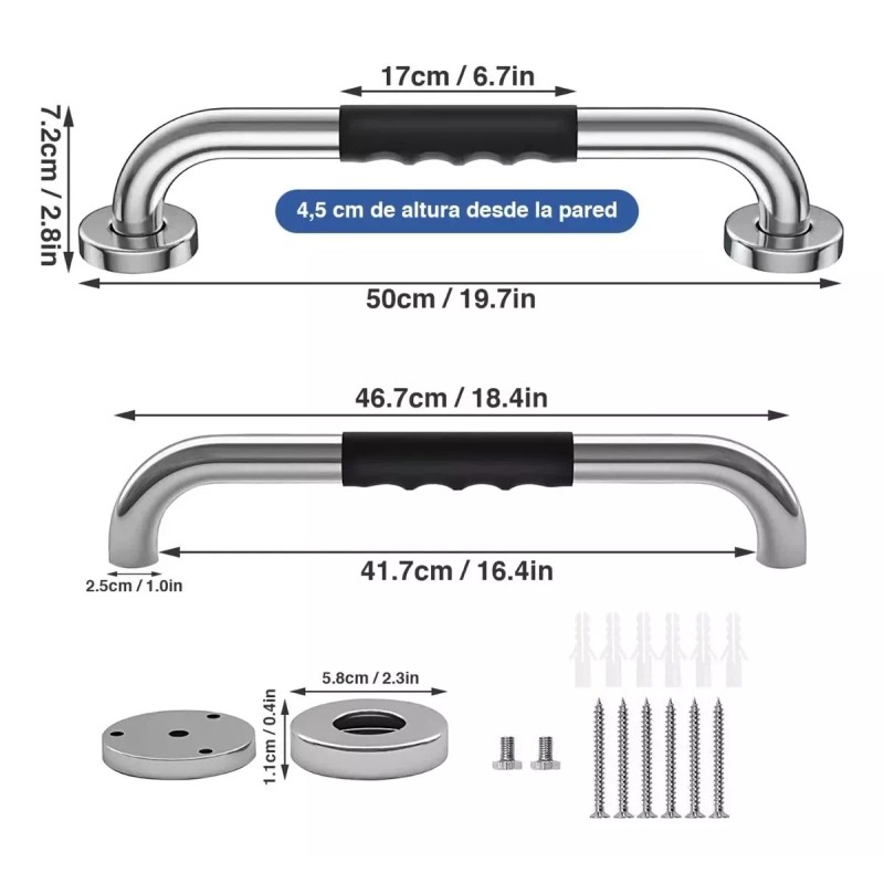 DERUIROALIS 2 Barras Agarradera De Seguridad Baños Apoyo Acero Inox
