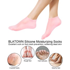 BLATOWN 2 Pairs Silicone Moisturizing Foot Socks, Soft Silicone Socks, Anti Slip Gel Spa Socks Softening Feet Dry Cracked Skin, Spa Pedicure Socks for Women Foot Care After Pedicure