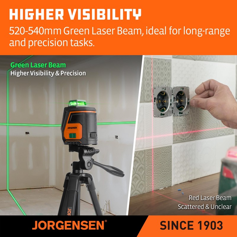 JORGENSEN 360° Laser Level with Tripod, 100 FT Rechargeable Self