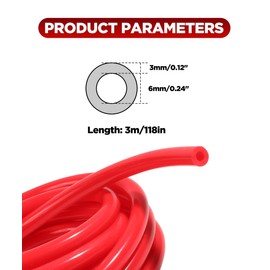AOCISKA 10 Ft Silicone Vacuum Tubing,Universal High Performance Automotive Silicone Vacuum Tubing Hose line,1/4" Inner Diameter Hose,automotive Replacement Vacuum Hose Line for Vehicle Radiator (Red)