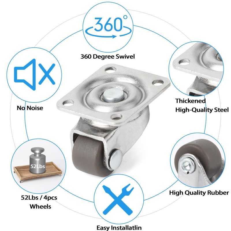 GNYOHUA 8Pcs Small Caster Wheels, 1/2inch Mini Swivel Caster Wheels,
