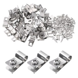 sourcing map 50pcs Wire Fence Clips 0.24" Stainless Steel Fence Wire Clamps Agricultural Fencing Mounting Clips with 50pcs Screws for Mounting 12-16 Gauge Wires to Wood Metal or Vinyl Fence