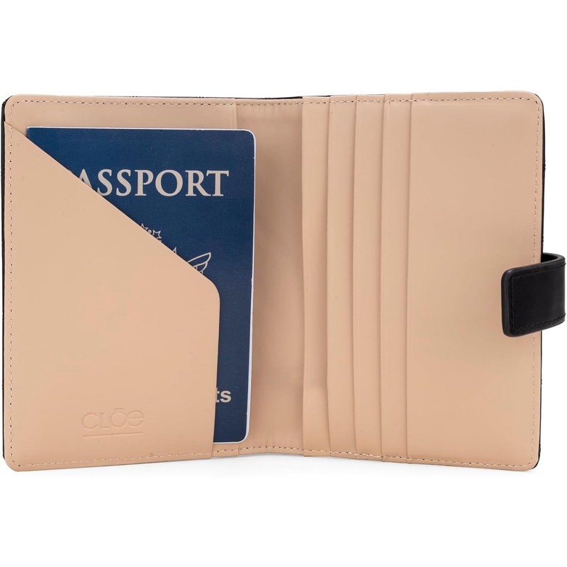 CLOE Porta Pasaporte Grande Look Troquelado color Negro para Mujer