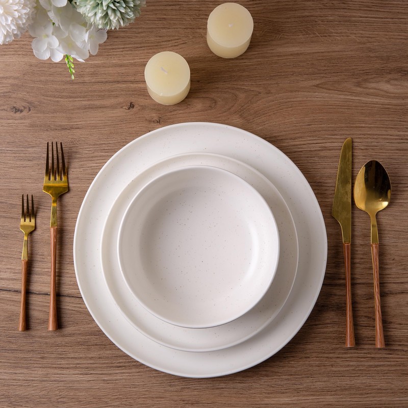 AmorArc Ceramic Dinnerware Sets, Wavy Rim Stoneware Plates and Bowls