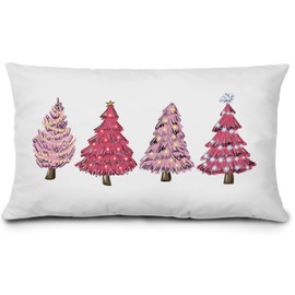 KEUSPI Pink Christmas Tree Pillows Covers 12x20 inch,Pink Christmas Decorations,Pink Christmas Decor,Christmas Tree Pillow Covers,Pink Christmas Pillow Covers,Pink Christmas Tree Decor