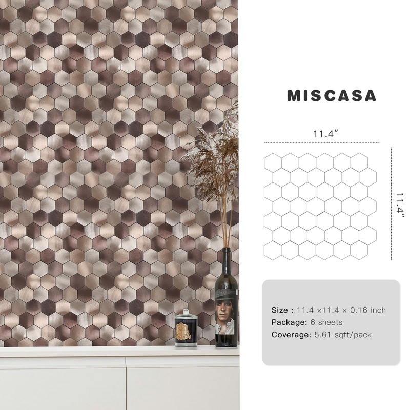 Miscasa Hexagon Peel and Stick Backsplah Tile, Brown Self Adhesive